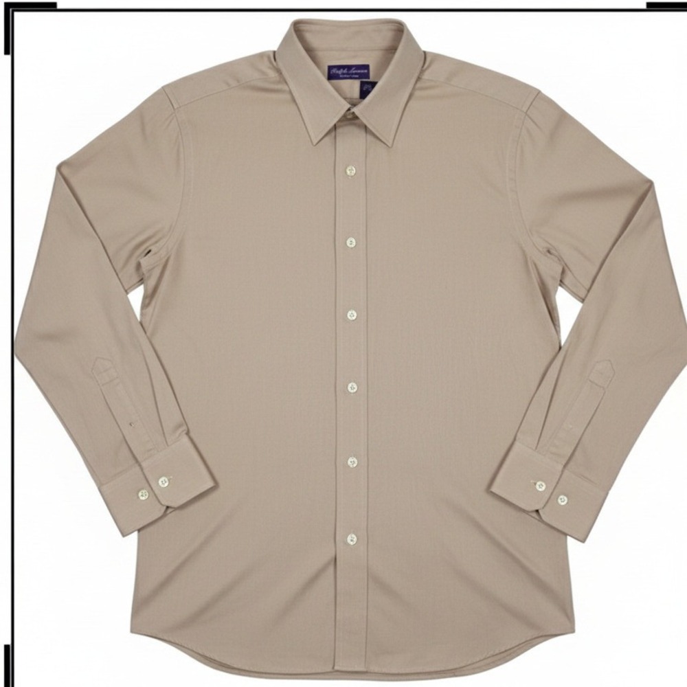 NEW Ralph Lauren Purple Label Shirt‎ XXL Tan Herringbone Cotton Made in Italy
